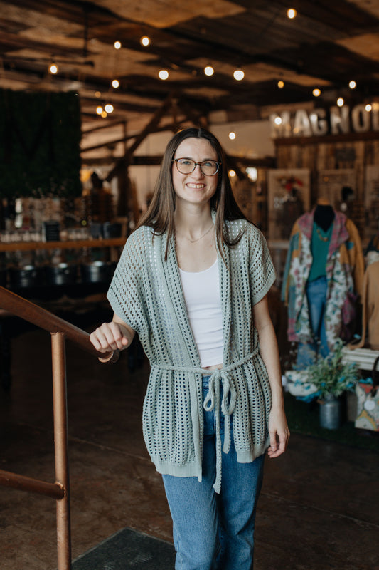 Open Knit Seafoam Top