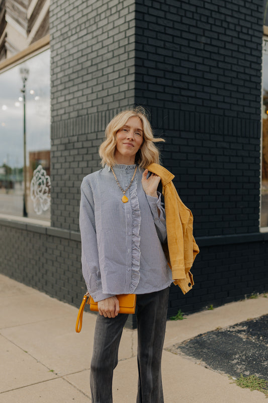 Stripe Button Down with Ruffles