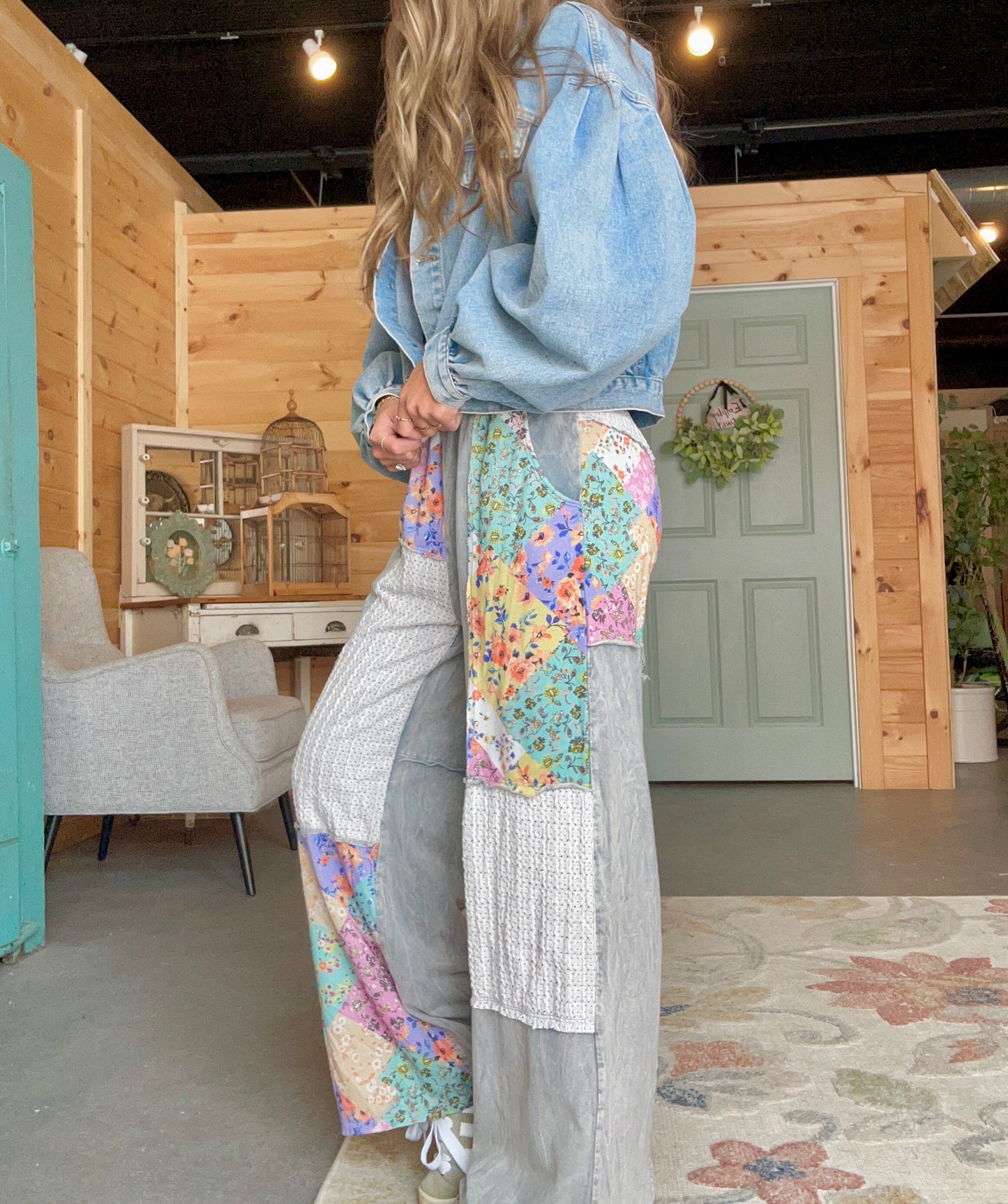 Silver Grey Boho Floral Pant