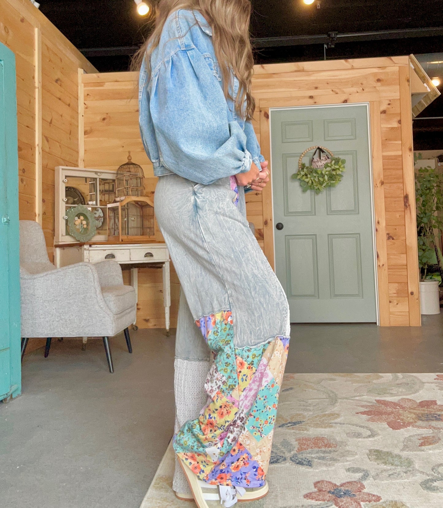 Silver Grey Boho Floral Pant