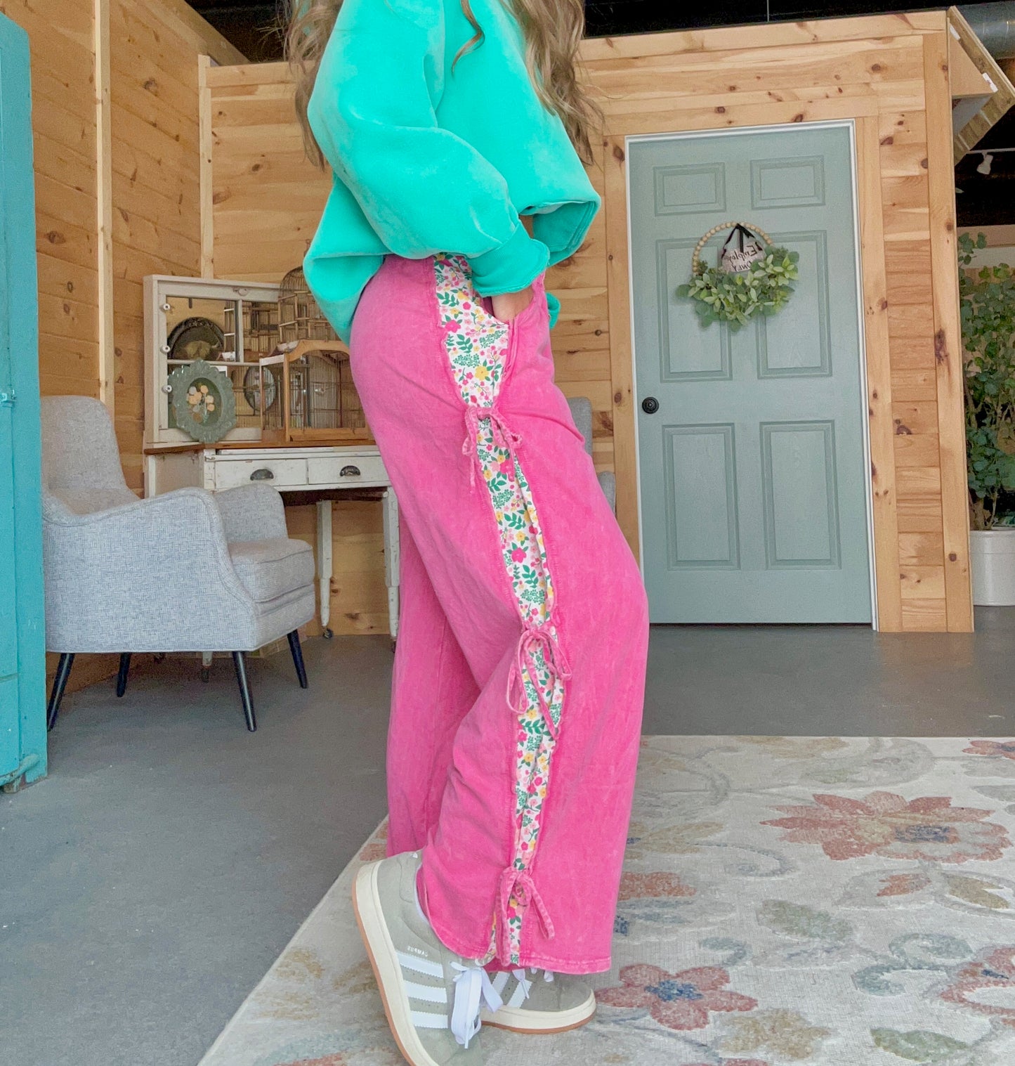 Mineral Floral Wash Side Pant- Hot Pink