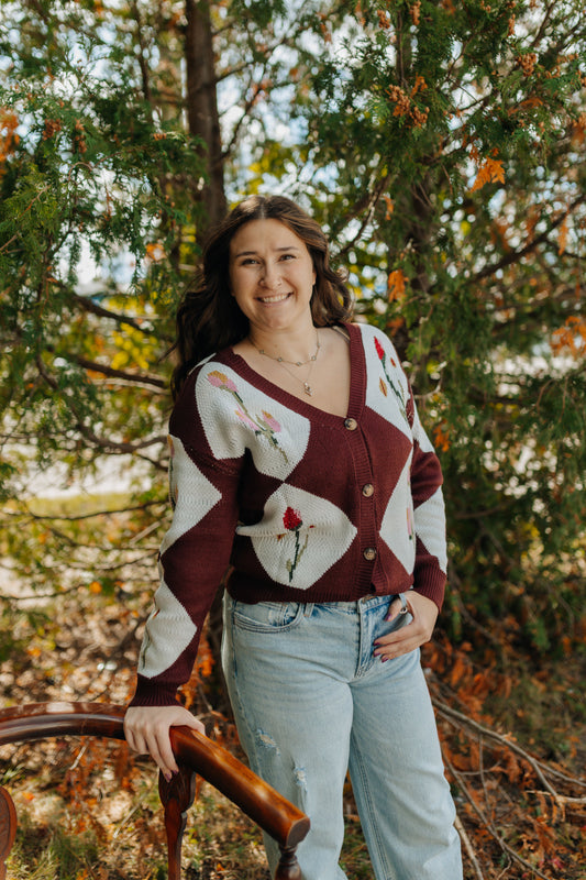 Color Block Floral Button Cardigan