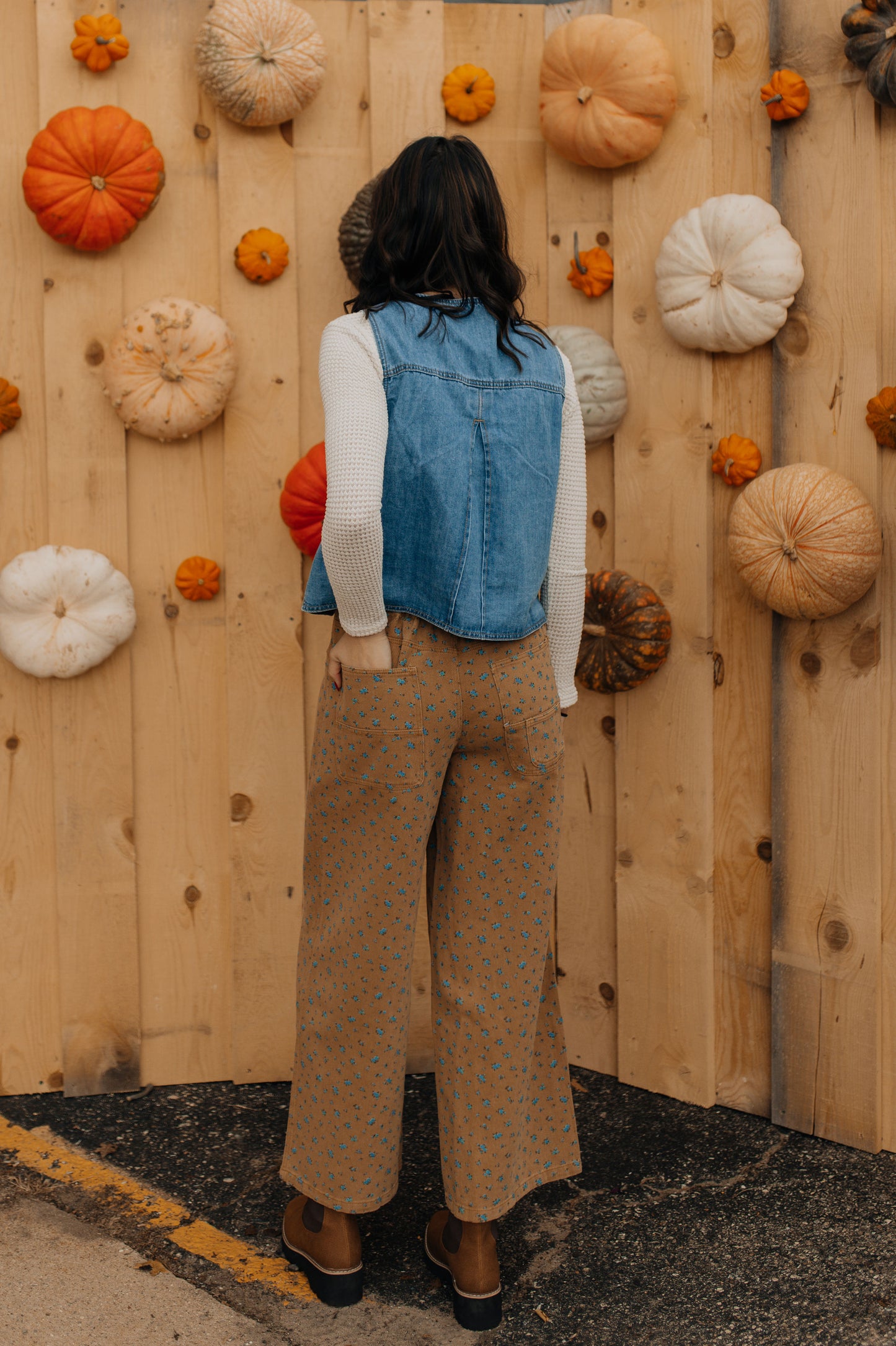 Mocha Pants with Blue Flowers