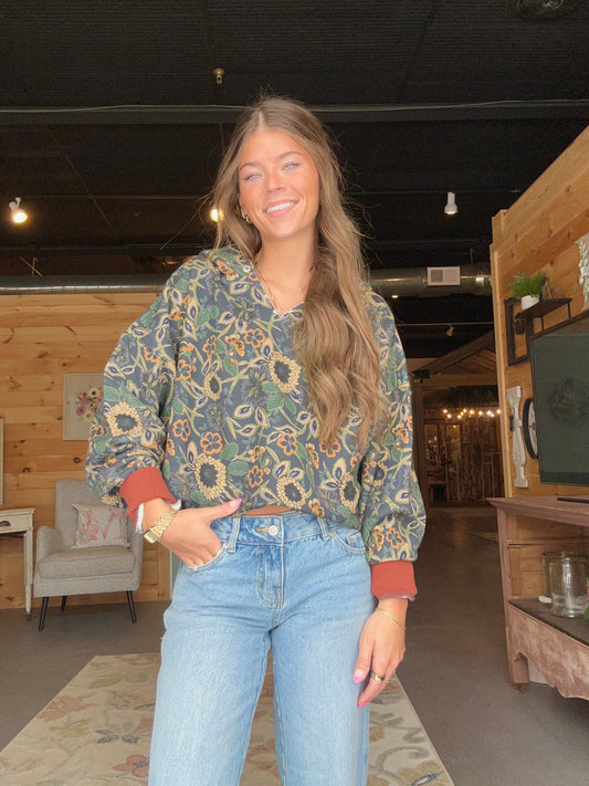 Navy & Tan Dahlias Sweatshirt