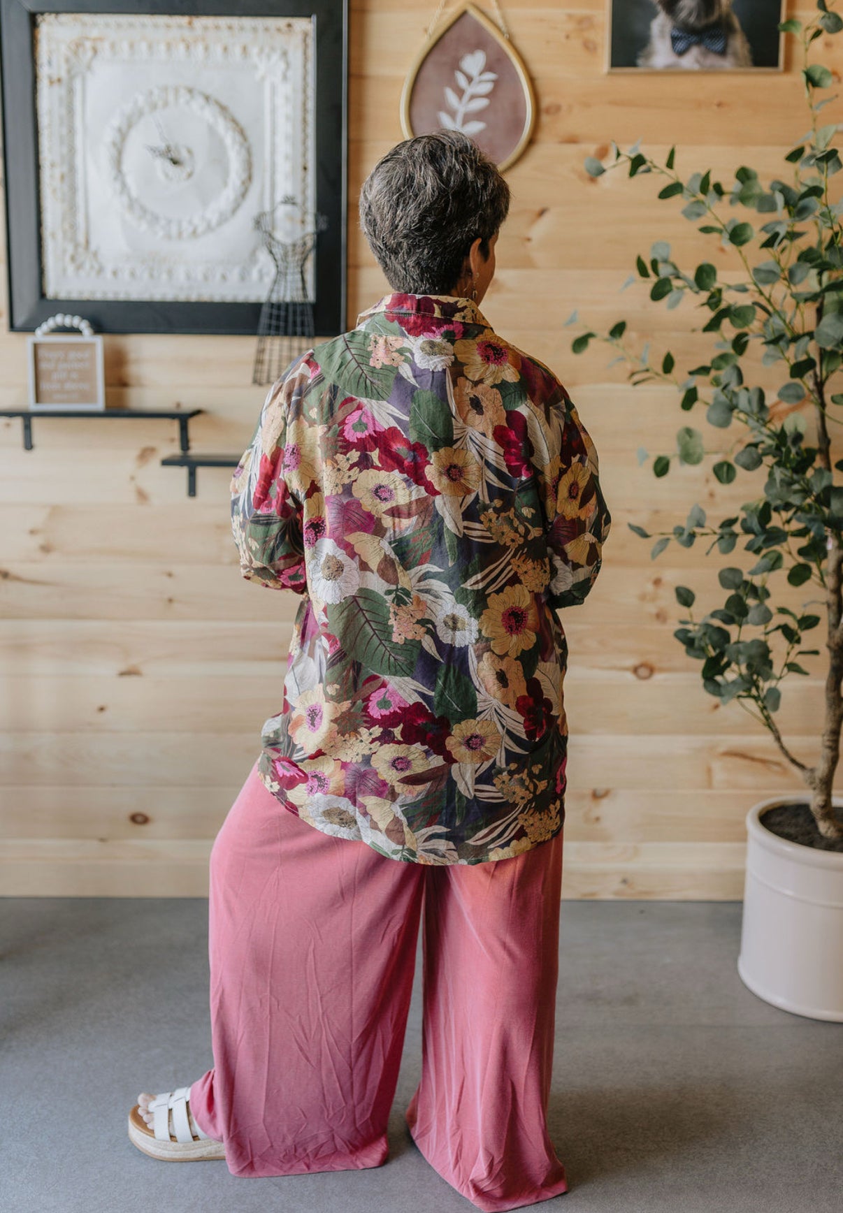 Multi Floral Button Down Long Sleeve Top