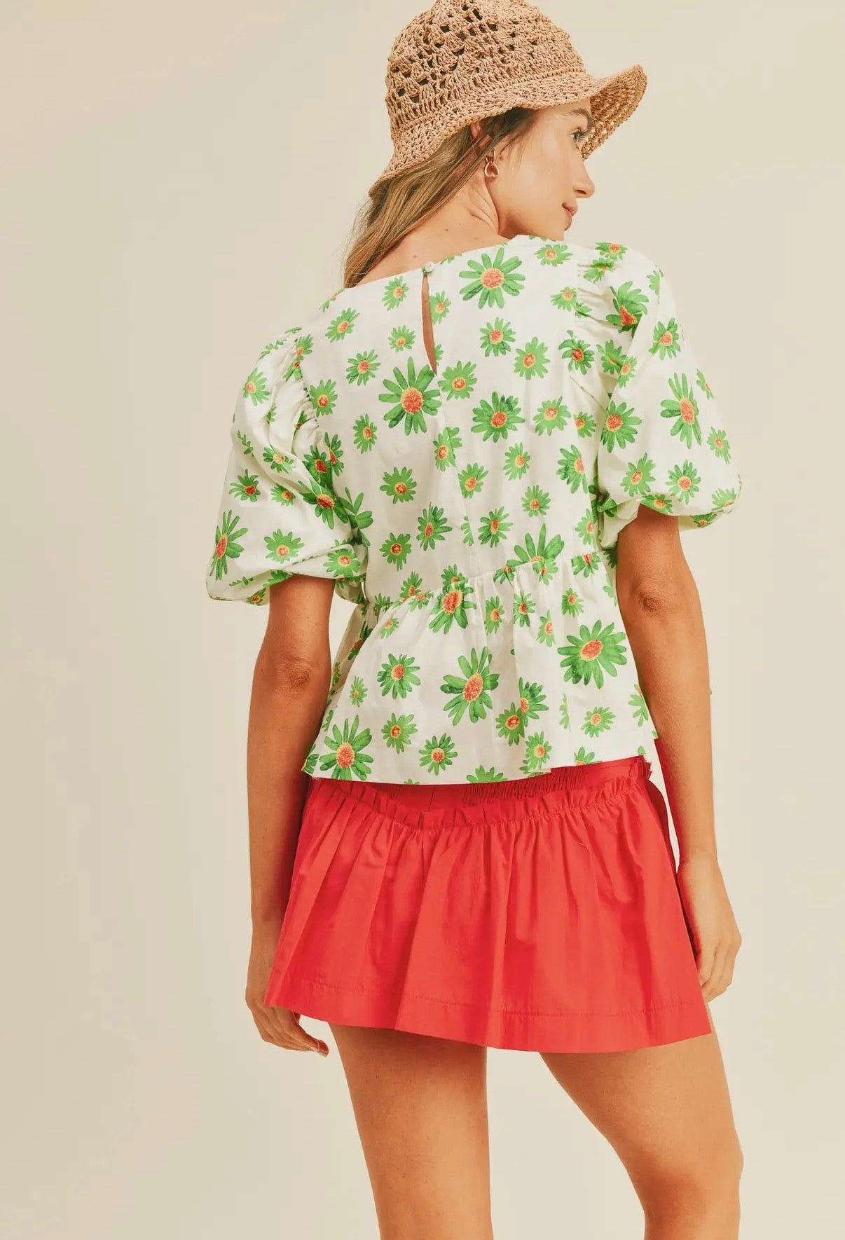 Floral Bubble Sleeve Babydoll Top