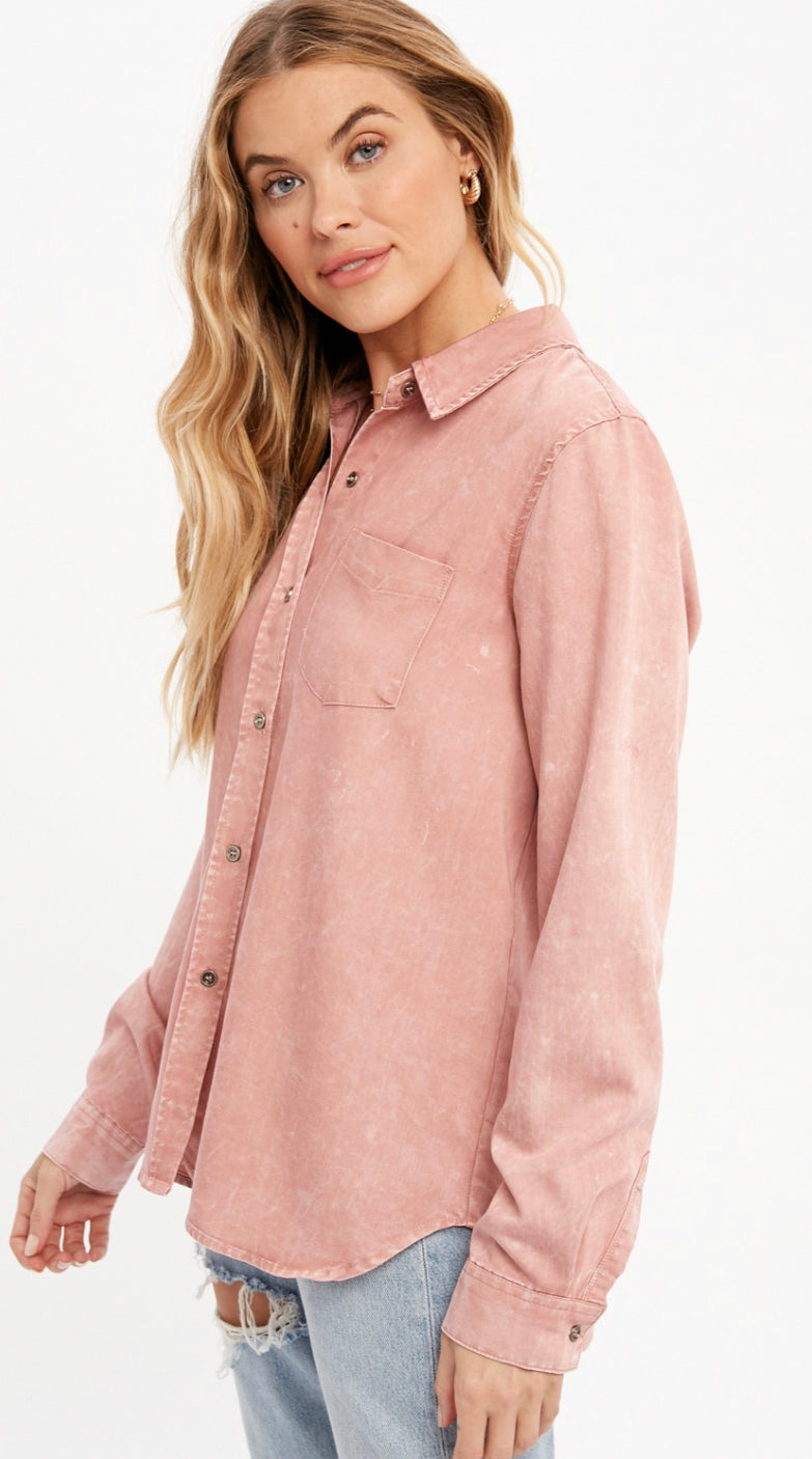 Rose Washed Button Down