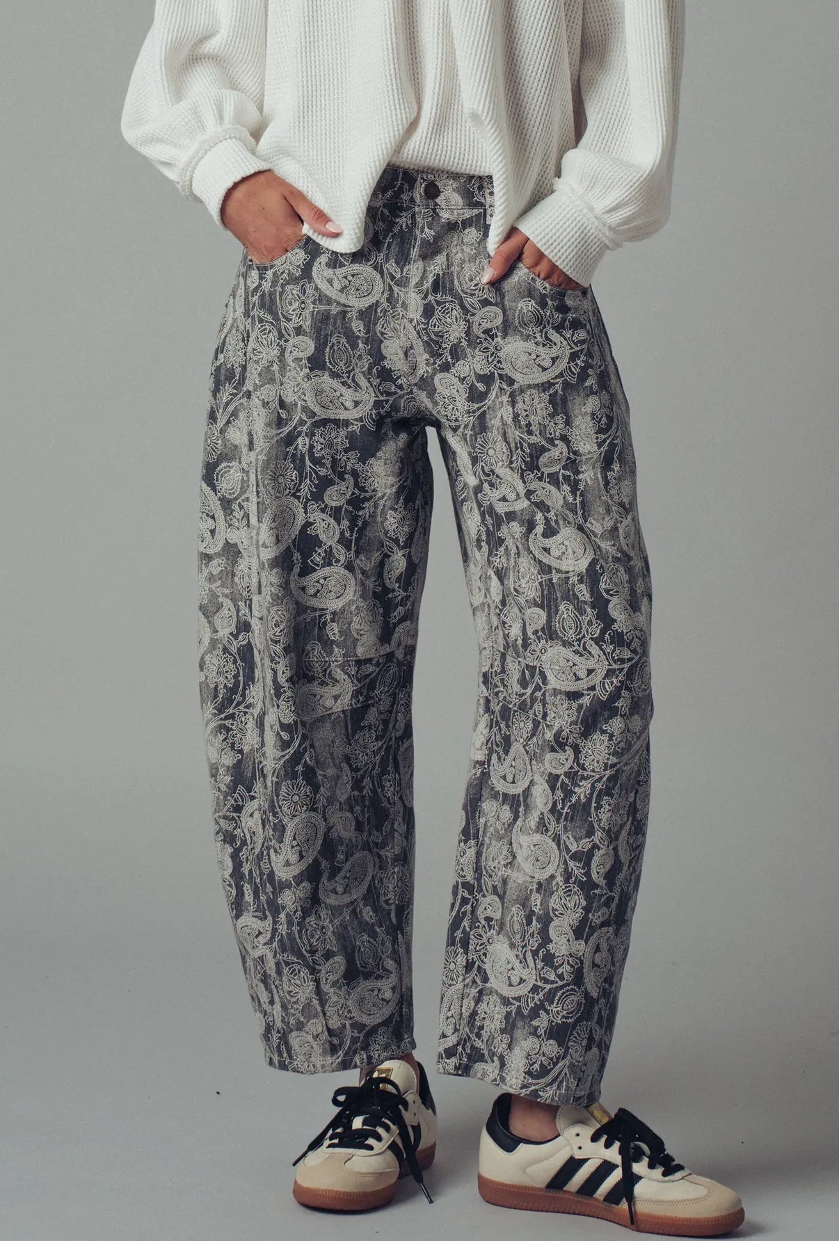 Grey Paisley Barrel Pants