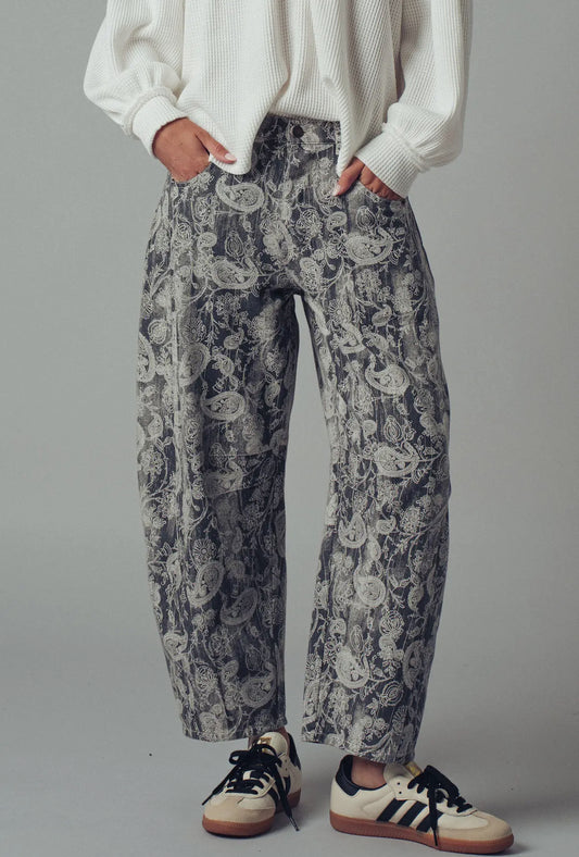 Grey Paisley Barrel Pants