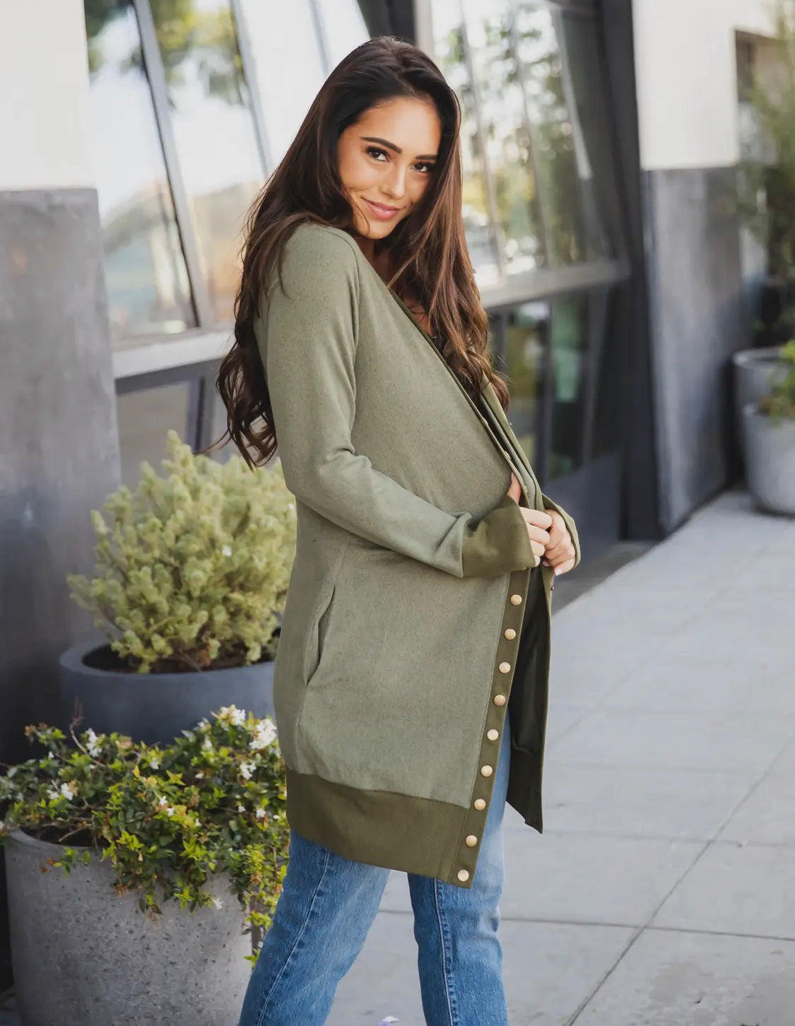 Reba’s Snap Button Cardigan-Olive