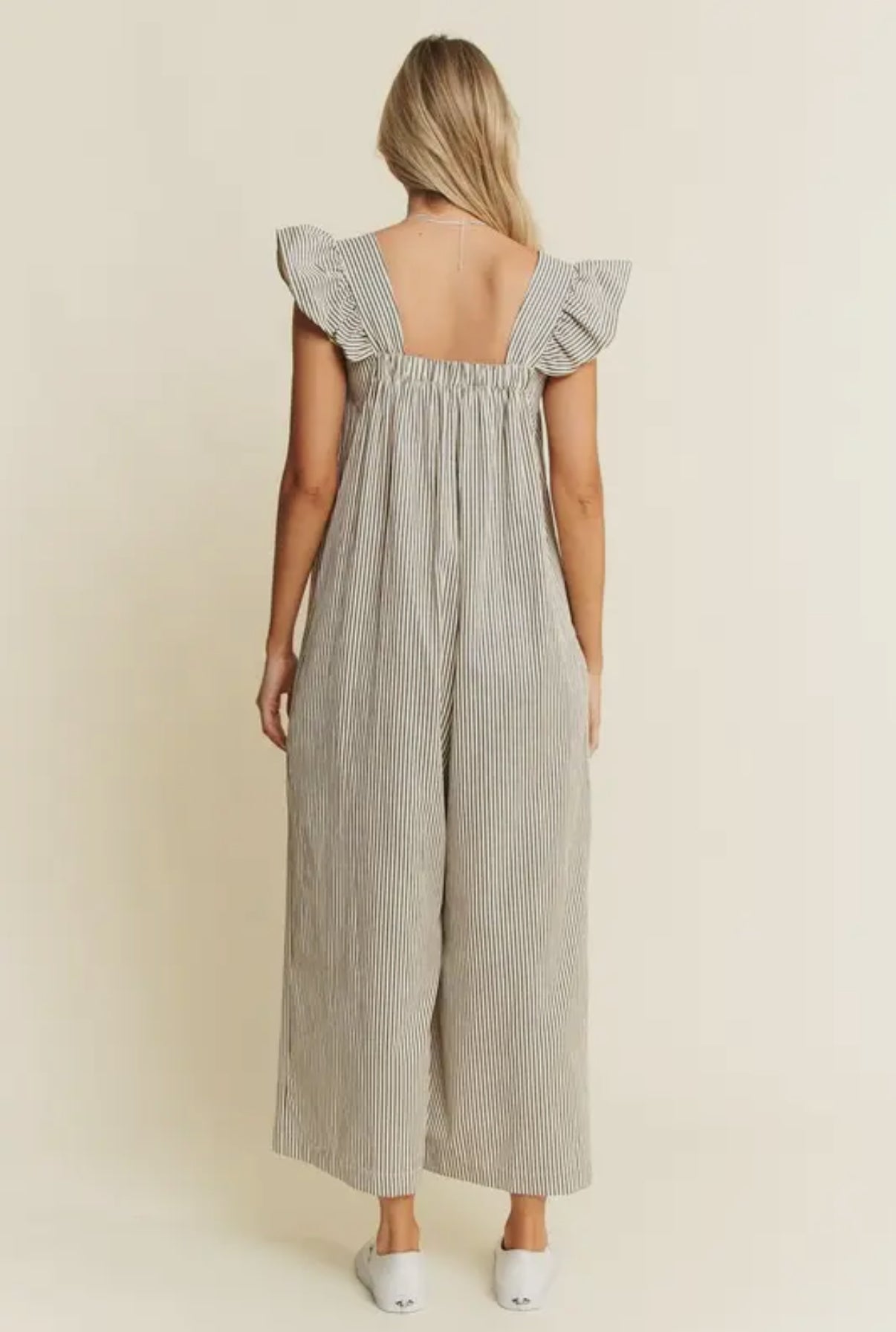 Stripe Ruffle Sleeve Jumpsuit