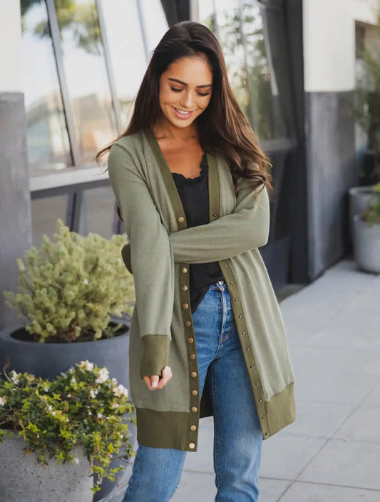 Reba’s Snap Button Cardigan-Olive