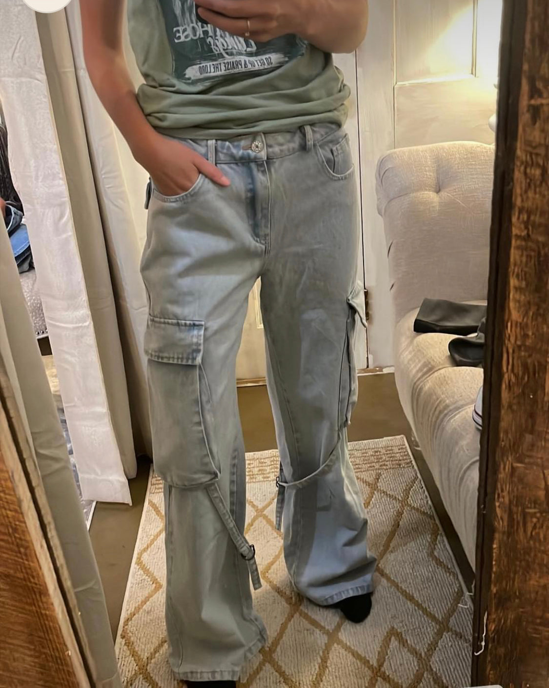 Mid Waist Cargo Jeans