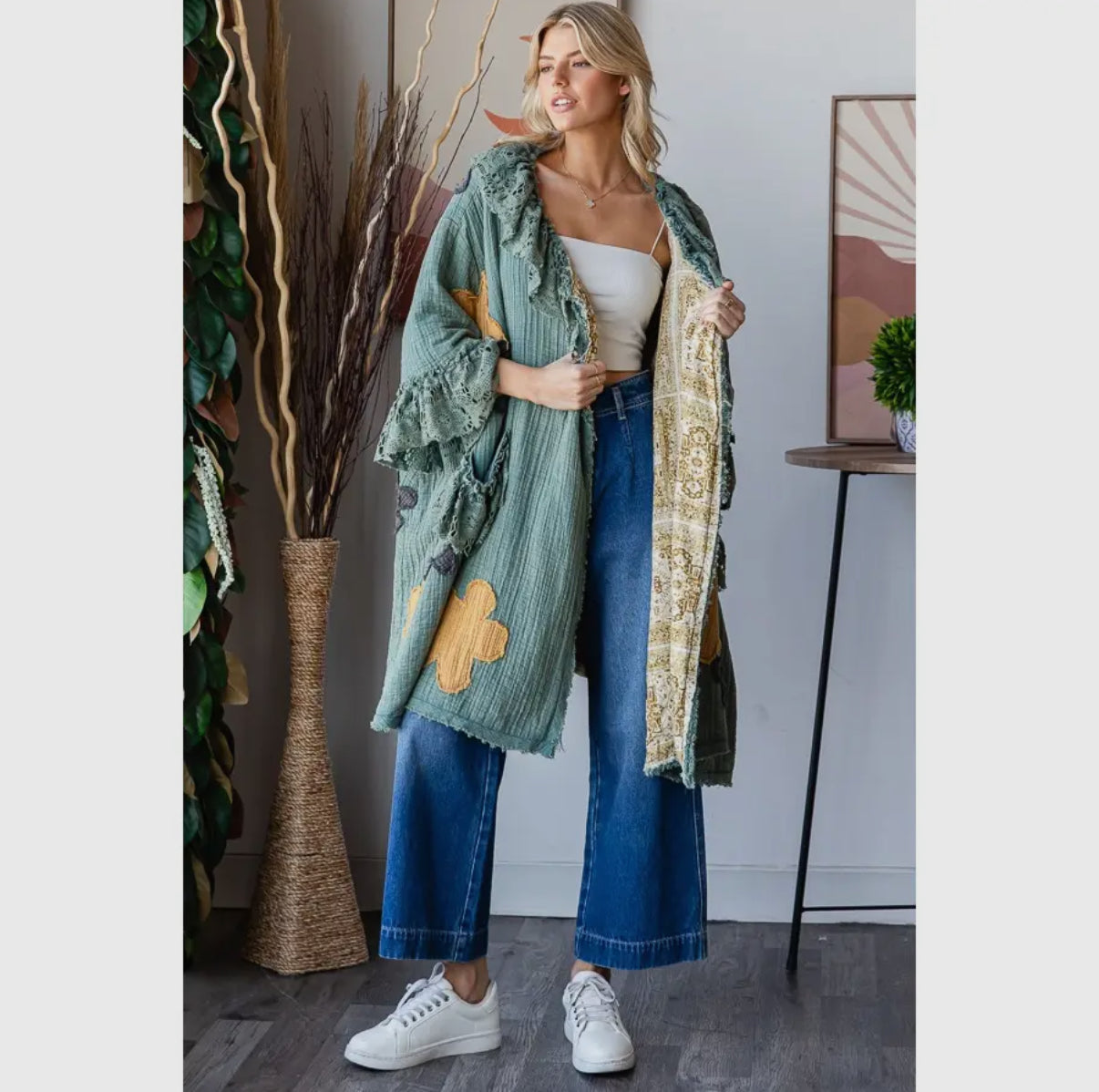 Sage Floral Duster