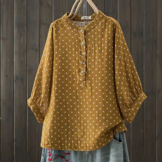 Mustard and Cream Cotton Blouse