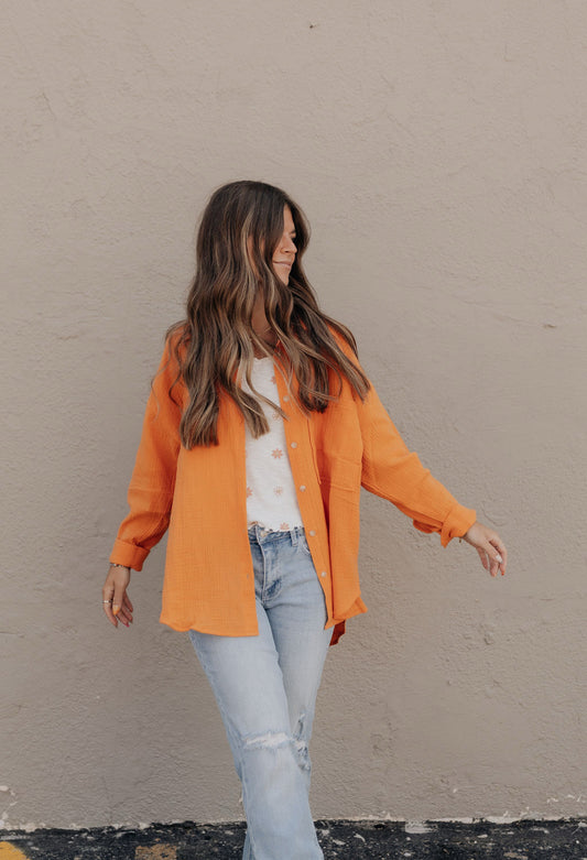 Karsyn's Gauze Button Up - Orange