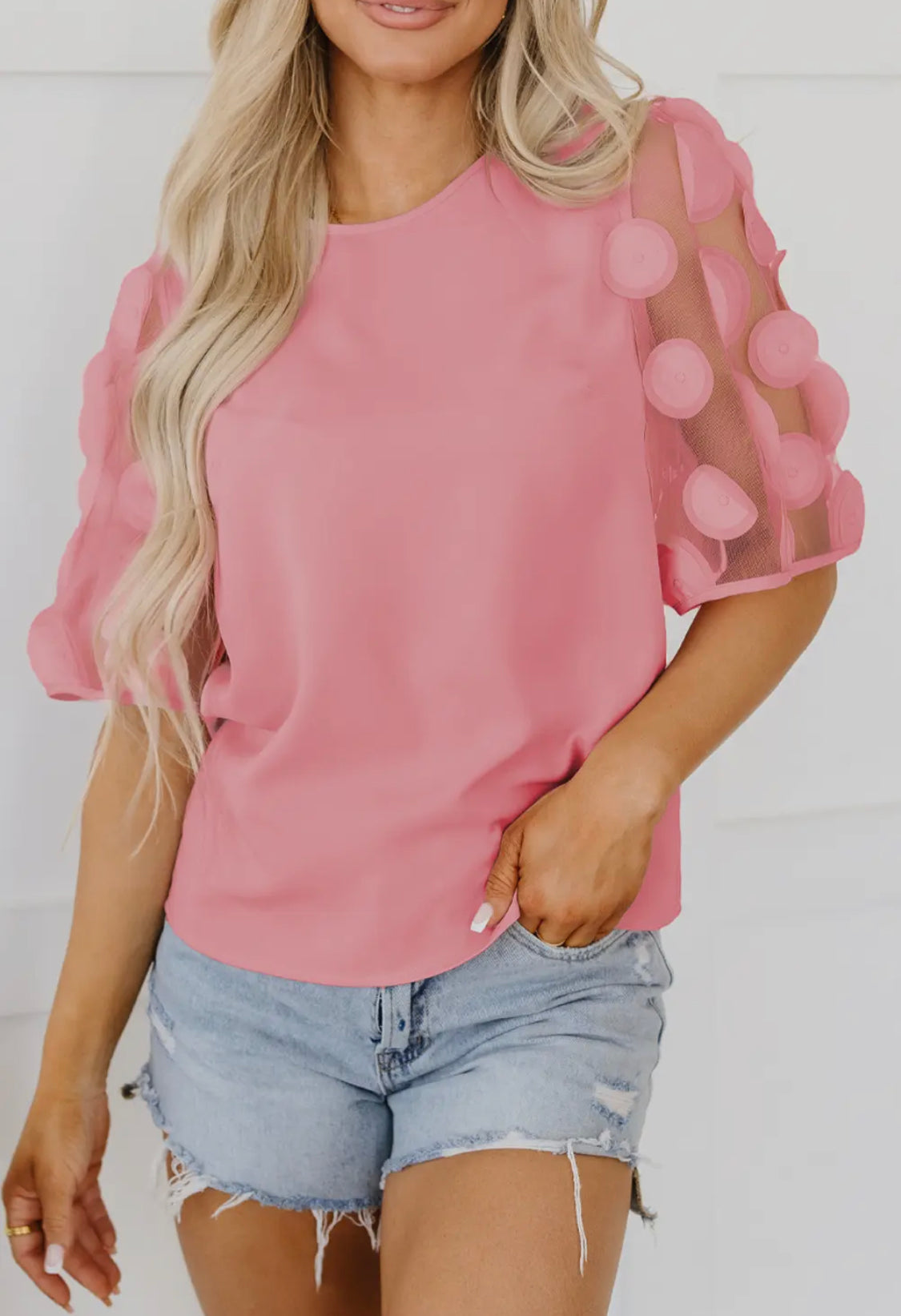 Pink Mesh Polka Dot Top