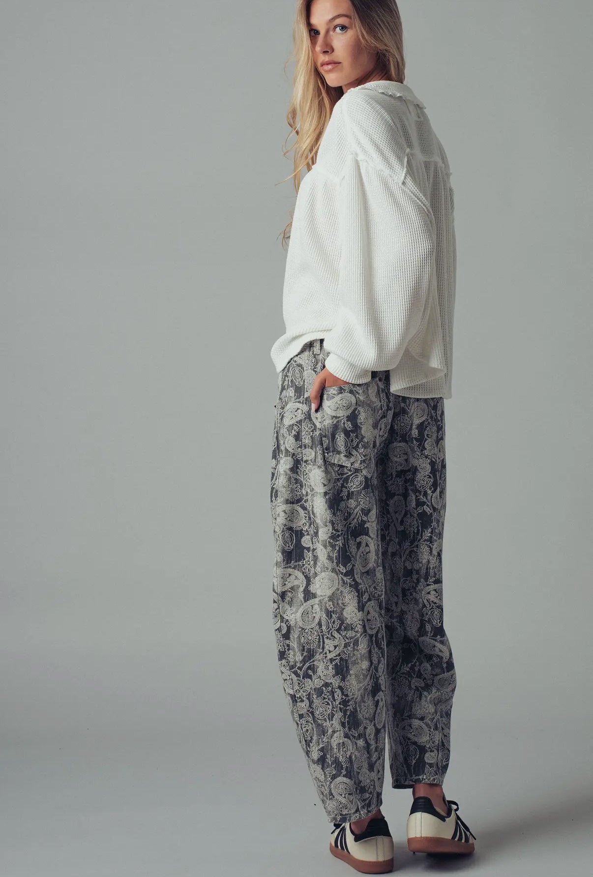 Grey Paisley Barrel Pants
