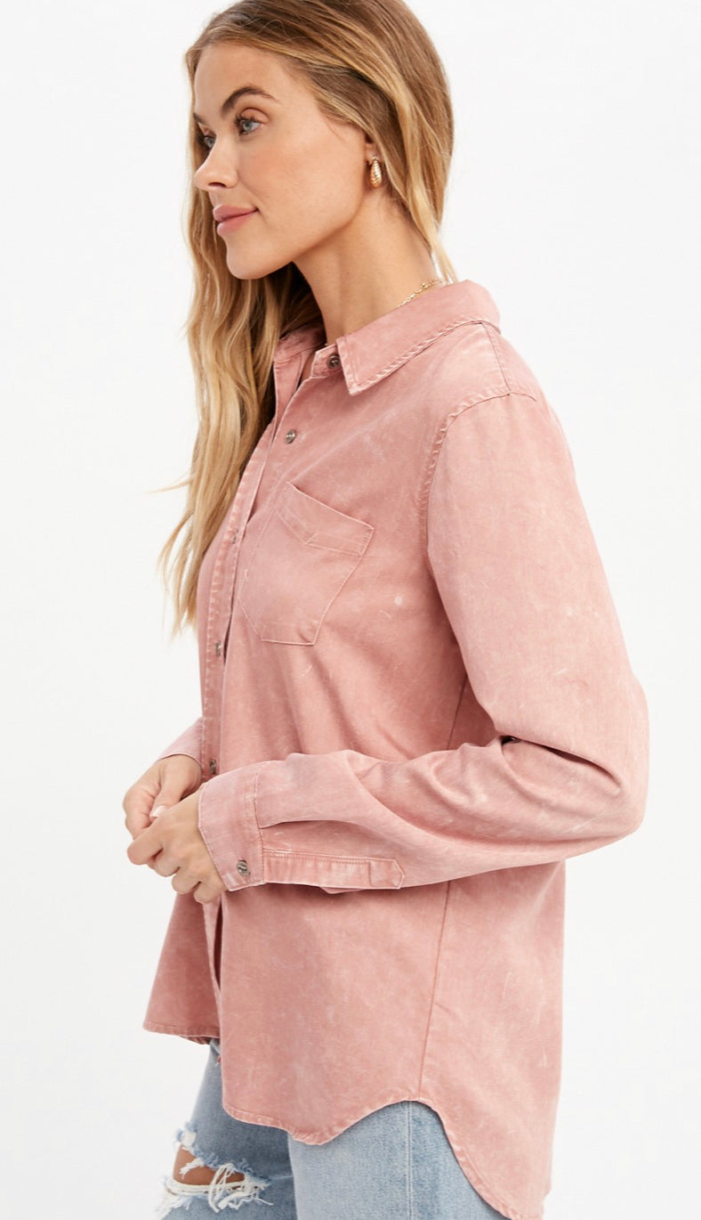 Rose Washed Button Down