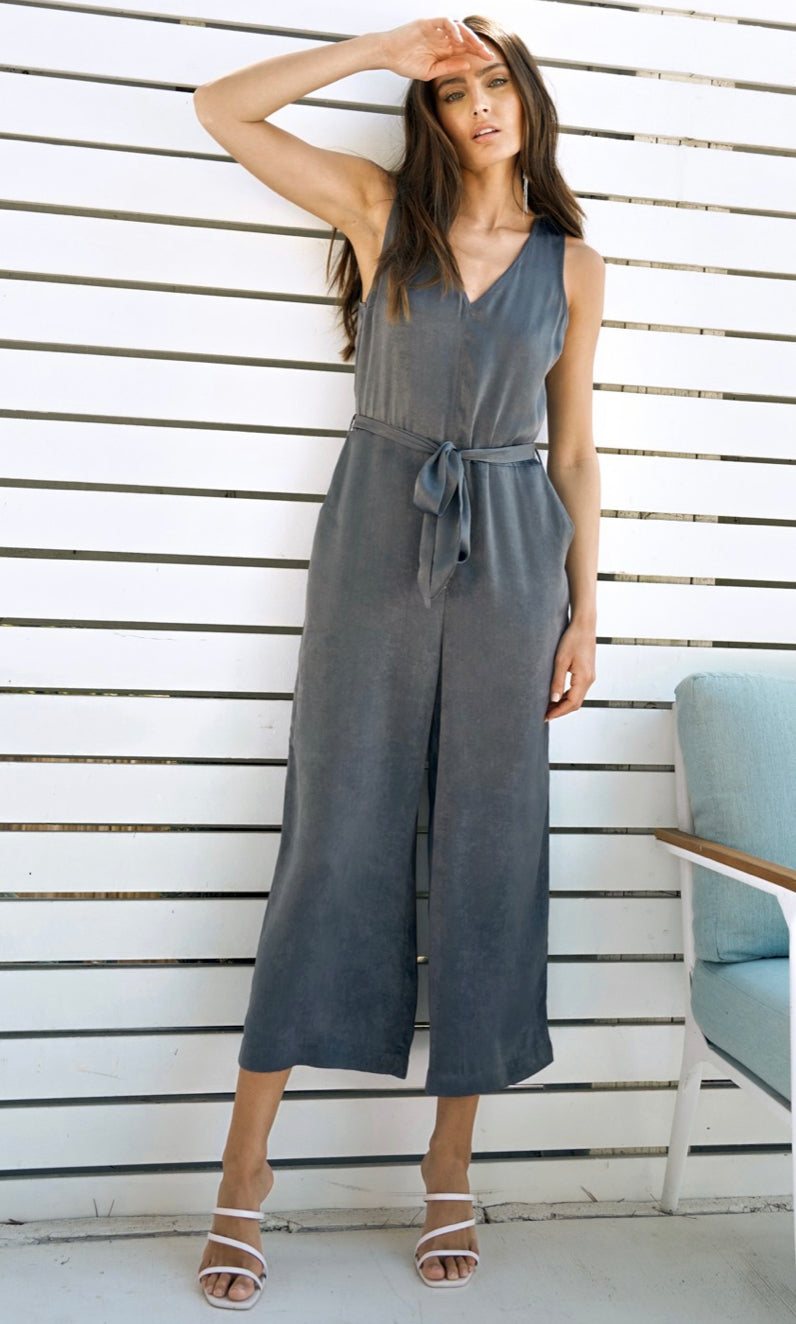 Navy Soft Satin Jumpsuit