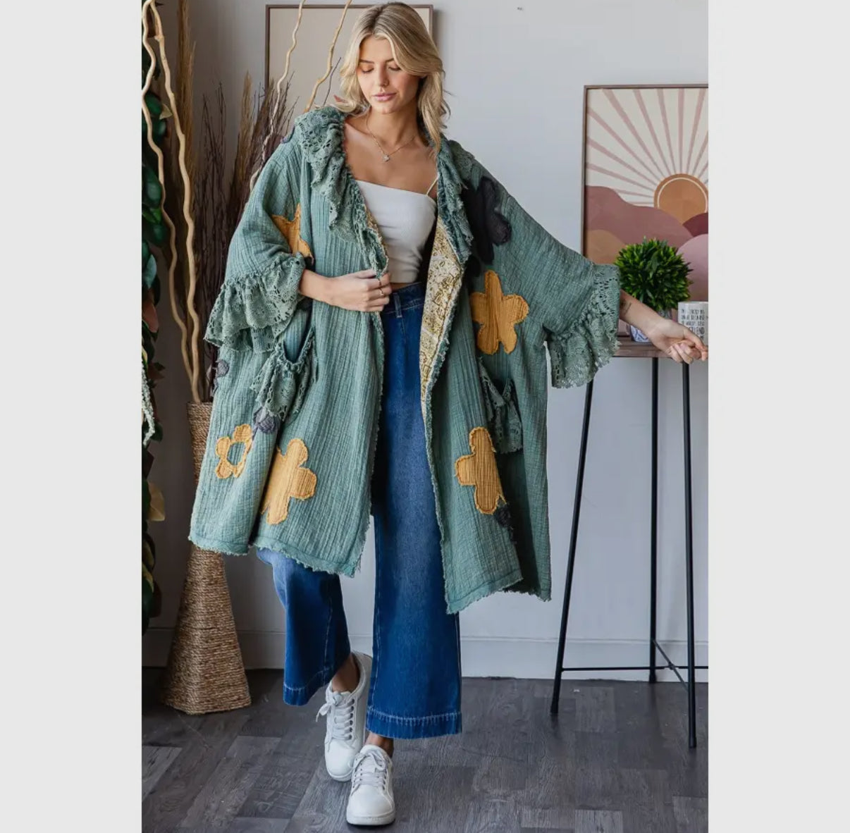 Sage Floral Duster