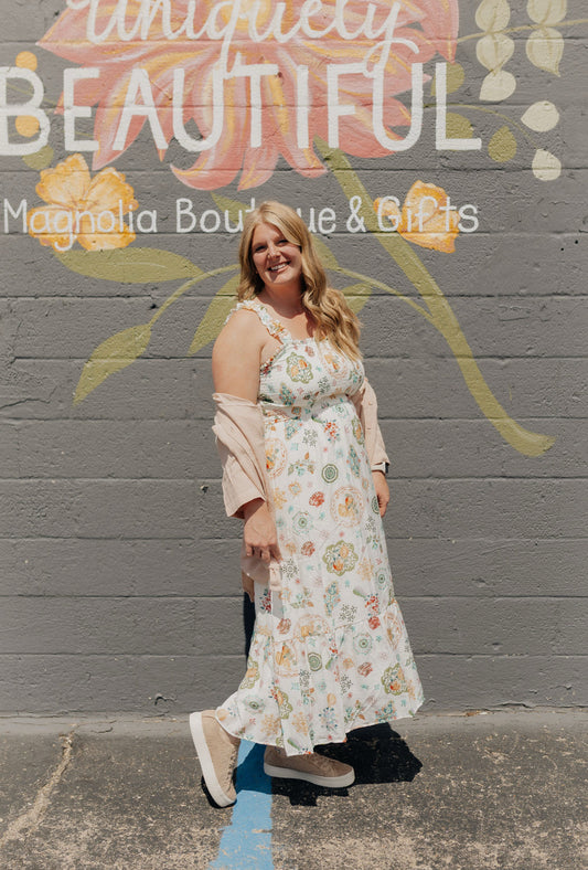 Smocked Spring Print Dress