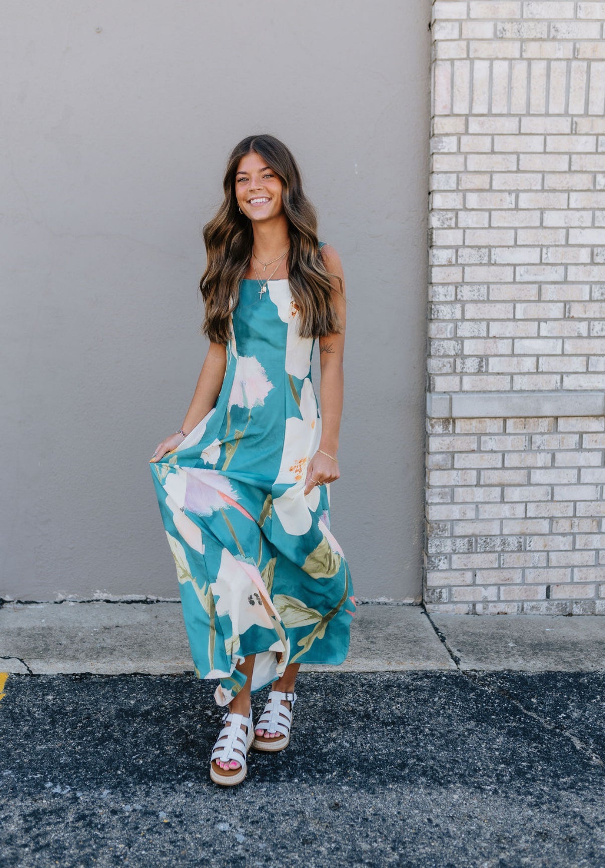 Hibiscus Camellia floral print Square collar dress