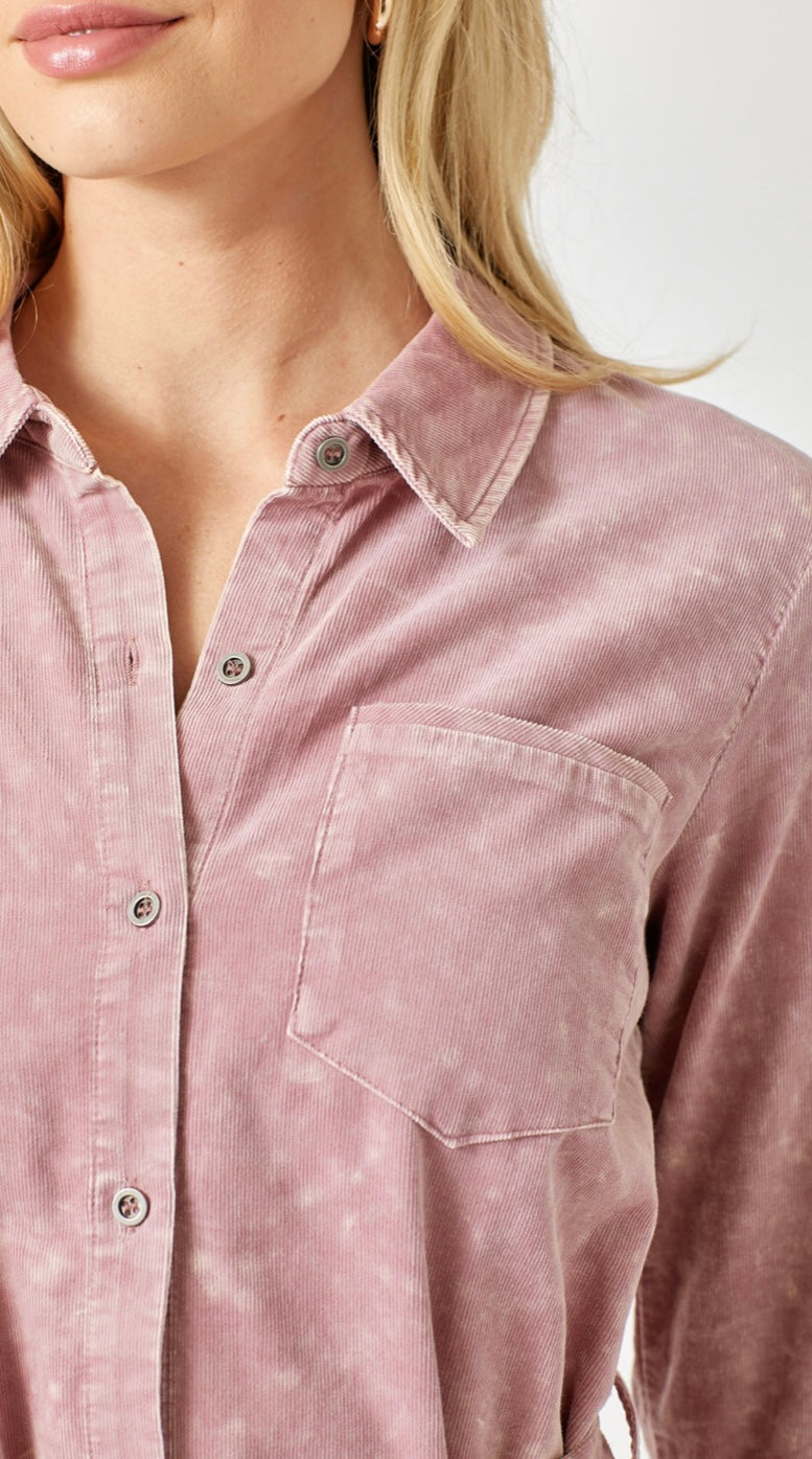 Kora’s Corduroy Button Down-Rose