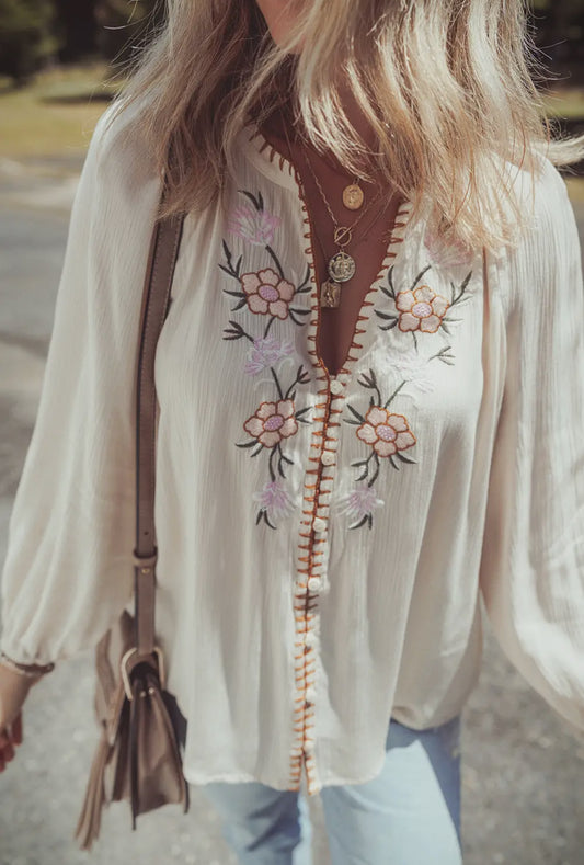 Embroidered Floral Boho Top