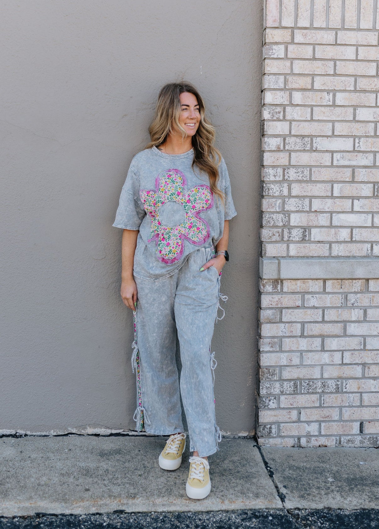 Mineral Wash Grey Floral Top