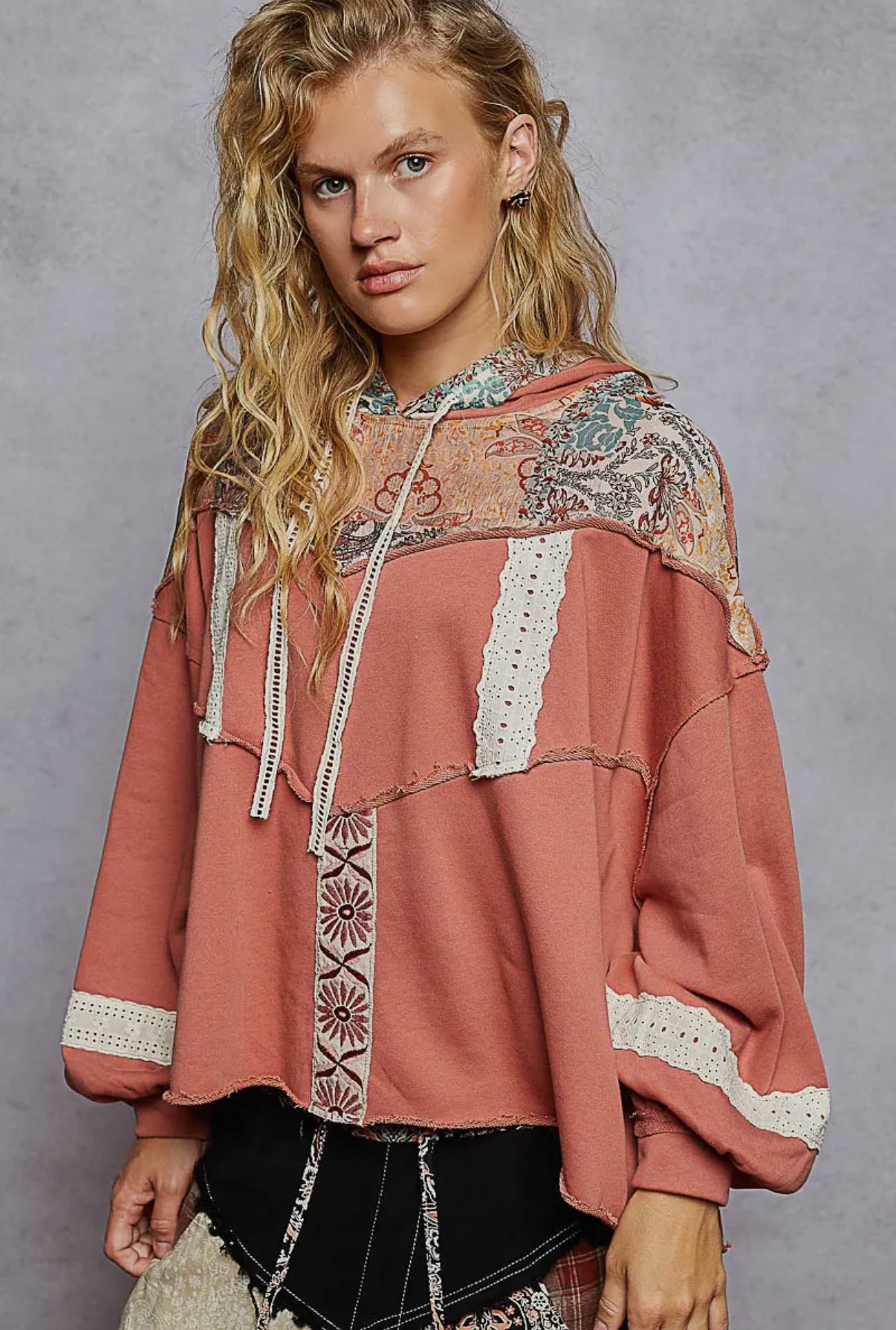 Vintage Rose Patch Hoodie