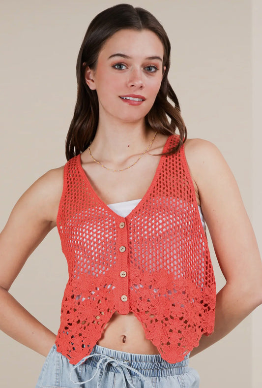 Floral Hem Crochet Vest