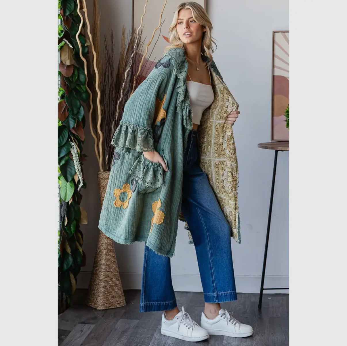 Sage Floral Duster