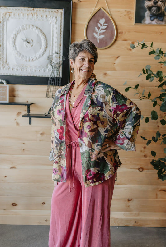 Multi Floral Button Down Long Sleeve Top