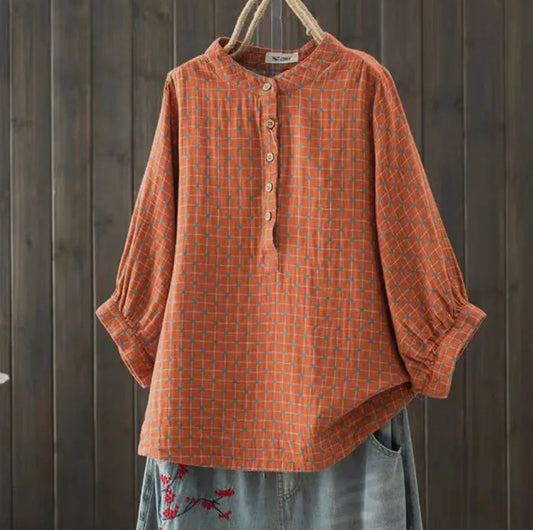 Orange and Teal Cotton Blouse