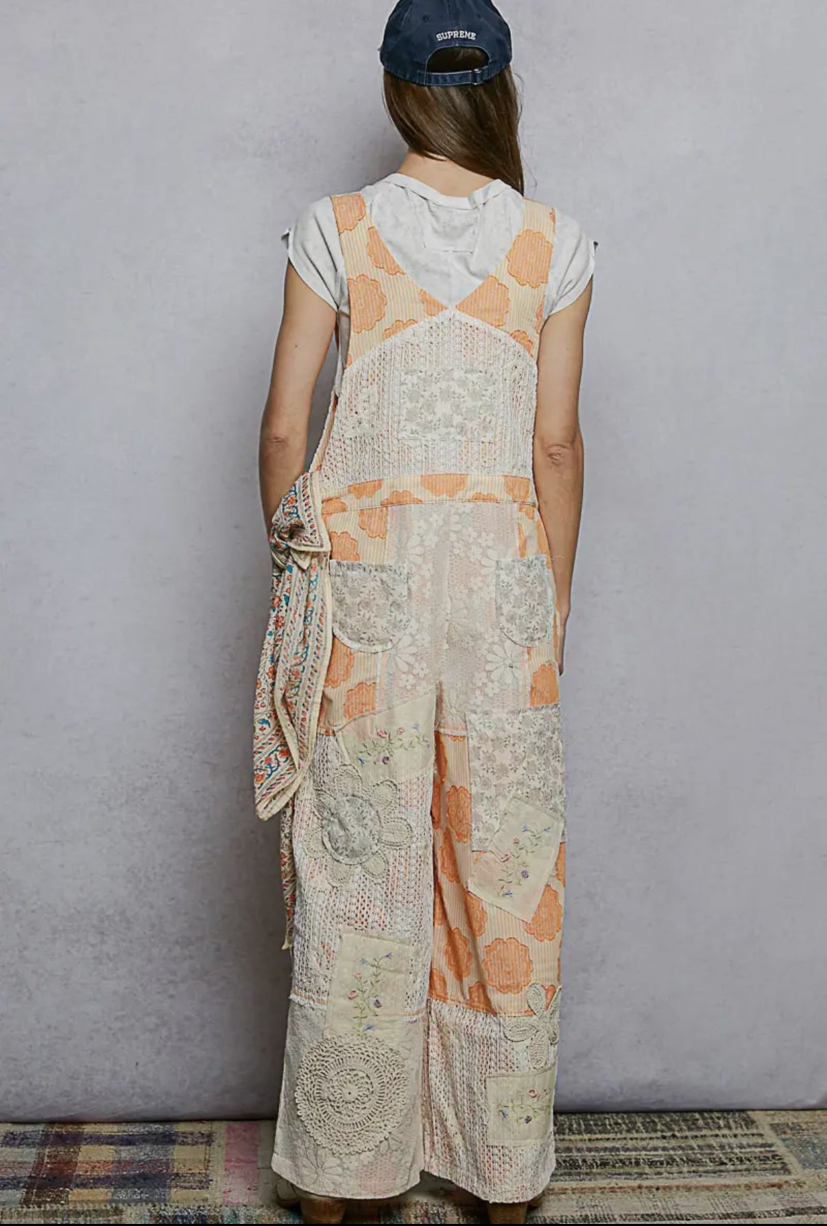 Orange Patchwork Woven Overalls