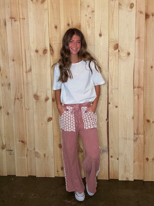 Light Mauve Daisy Trim Pants