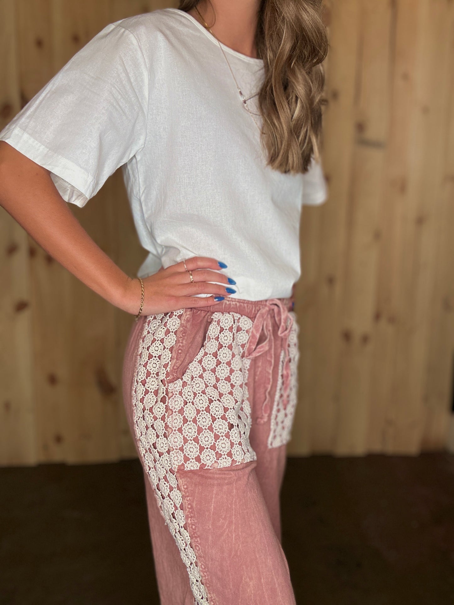 Light Mauve Daisy Trim Pants