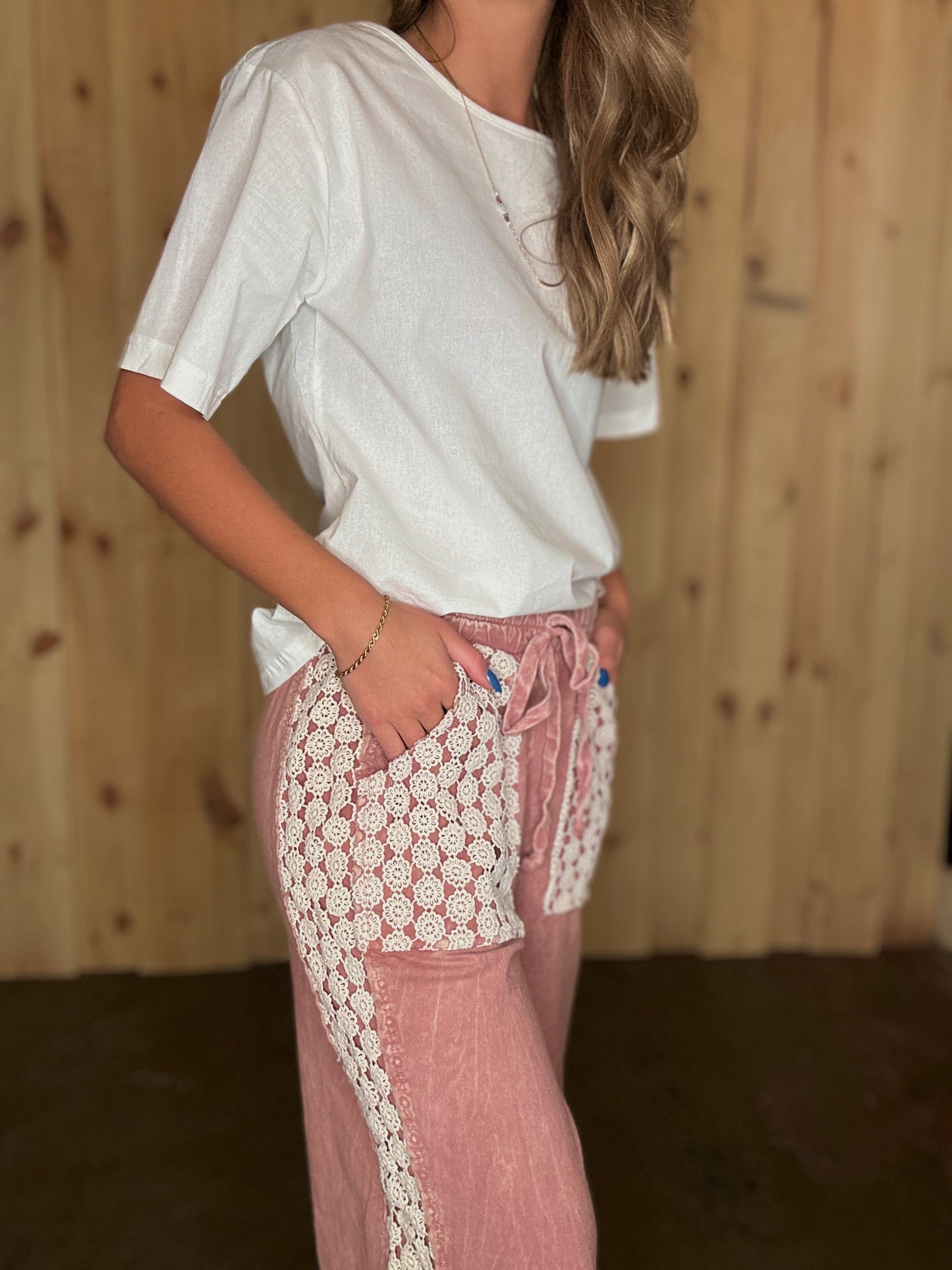 Light Mauve Daisy Trim Pants