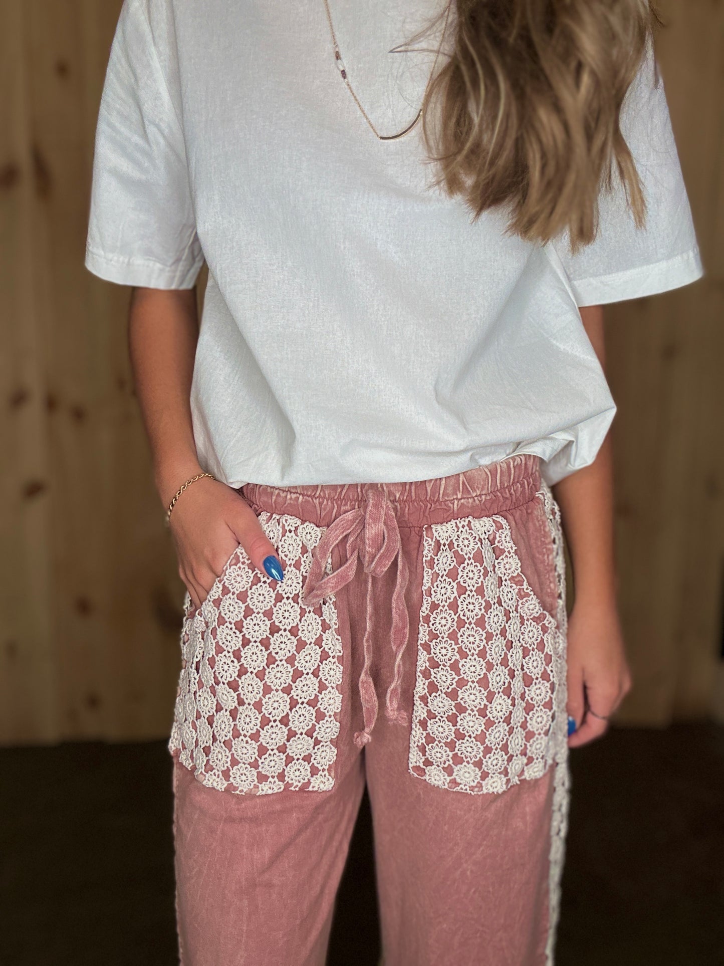 Light Mauve Daisy Trim Pants