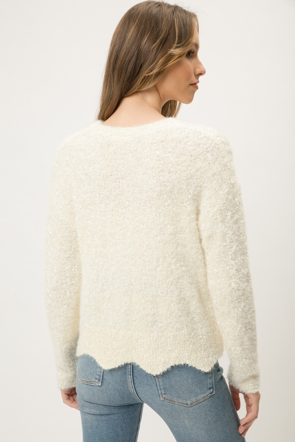Ivory Scalloped Hem Sweater