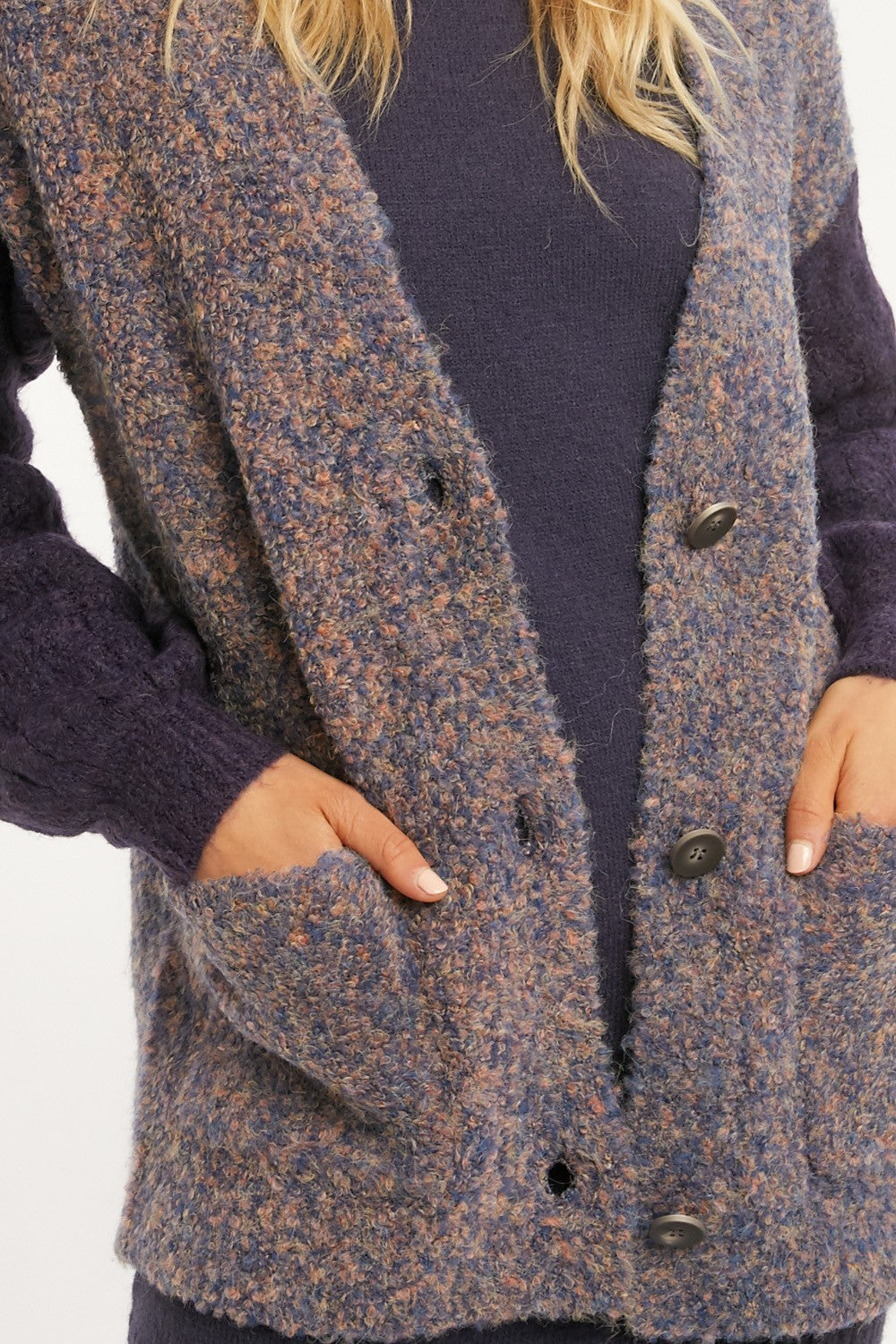 Cable Knit Cardigan -Purple