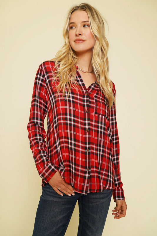 Red & Black Button Down Plaid