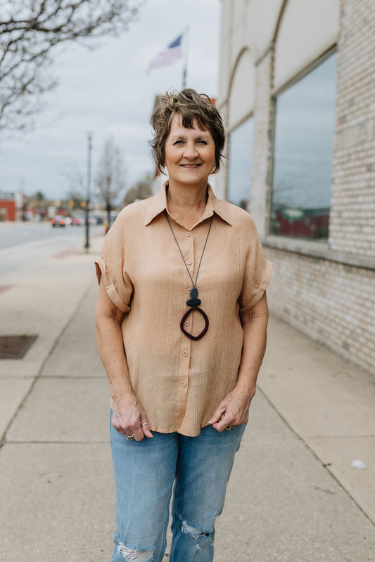 Tan Crinkle Short Sleeve Shirt