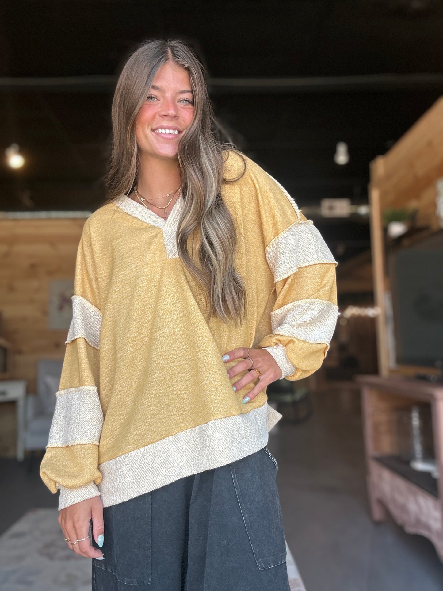 Mustard V-Neck Crewneck