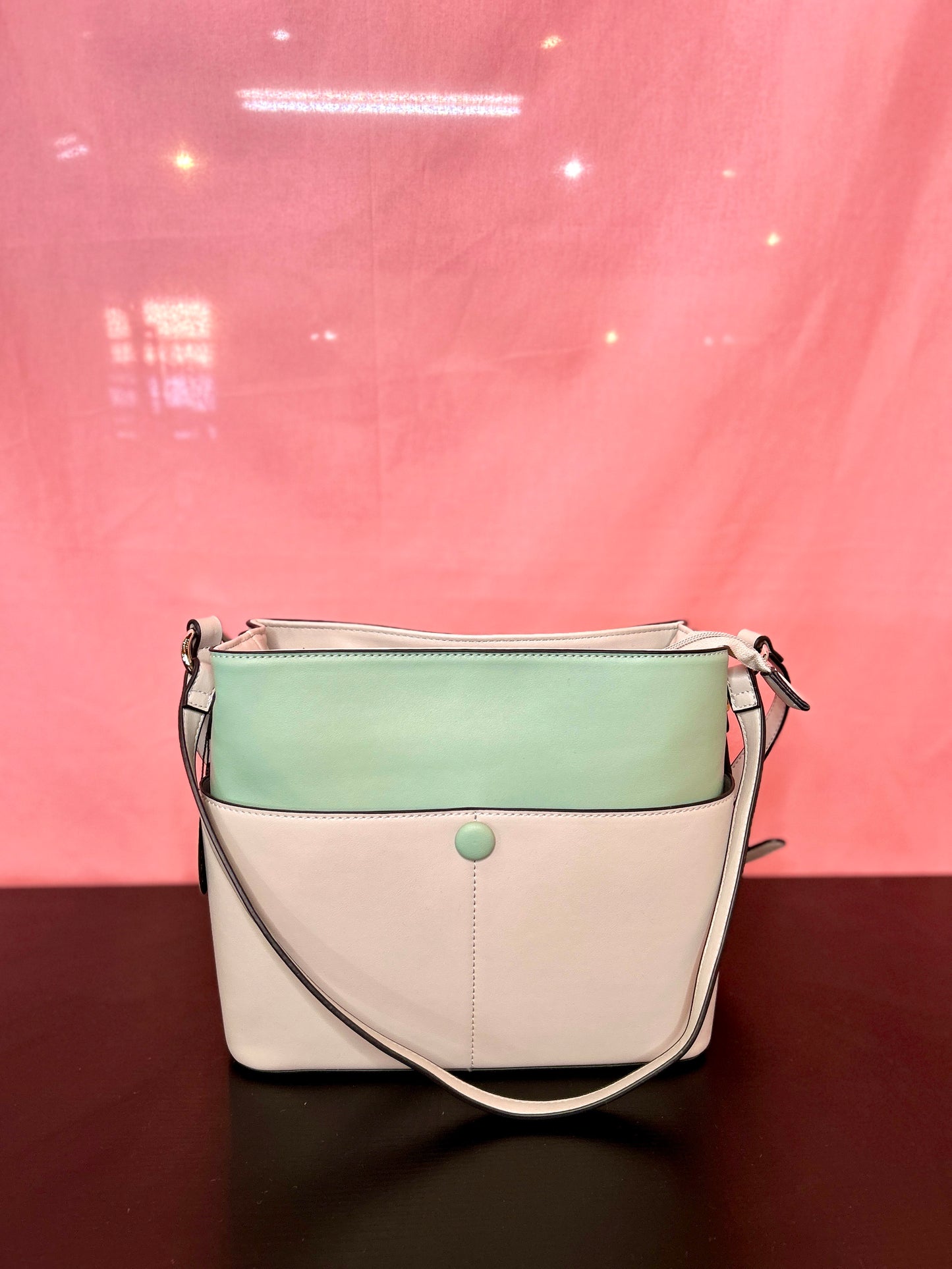 Teal and Cream Split Button Purse