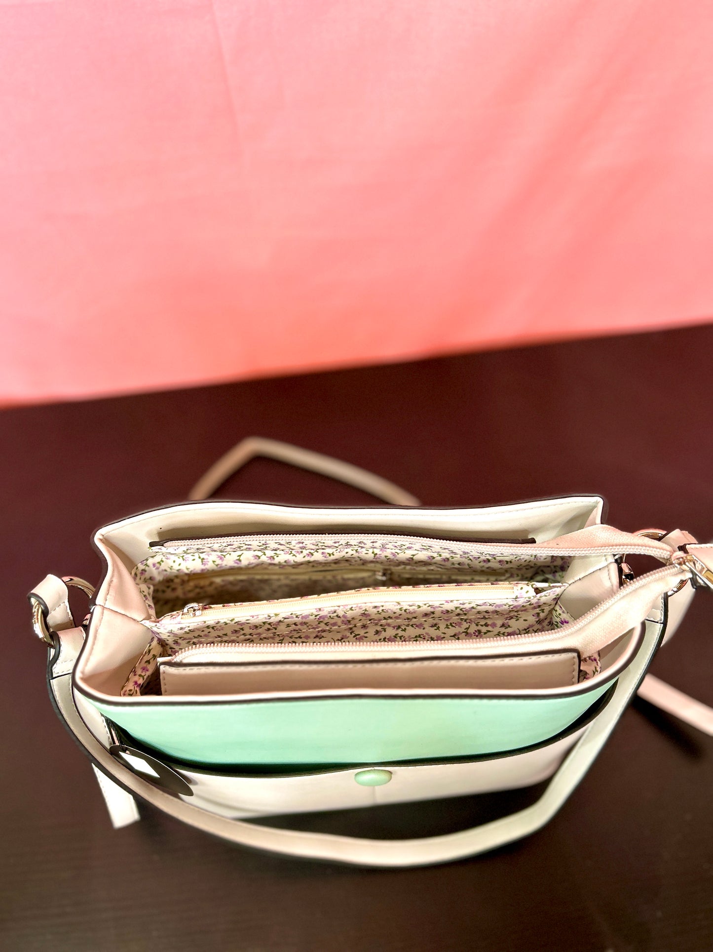 Teal and Cream Split Button Purse