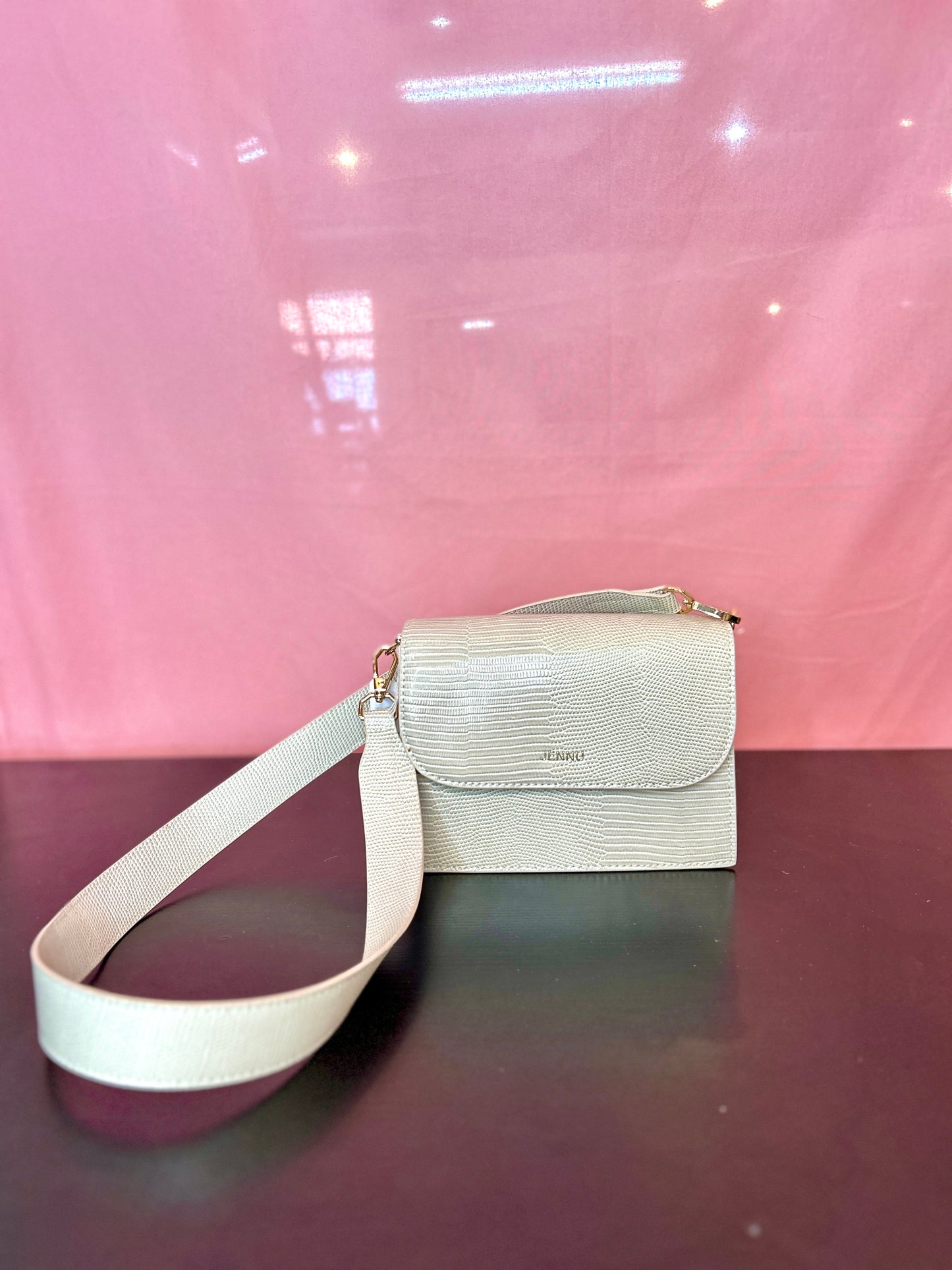 Jennu Cream Snakeskin Purse