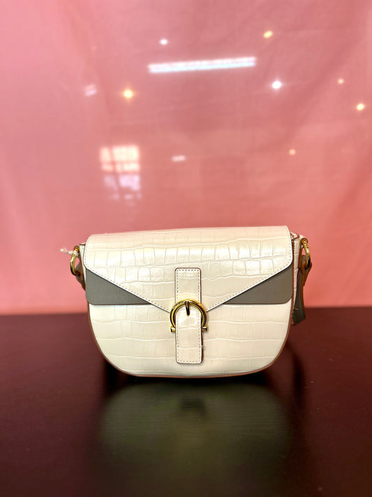 Classy White, Gray, and Gold Textured Purse