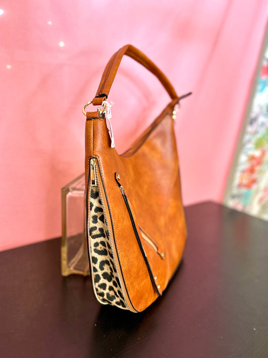 Orange Leather Leopard Purse